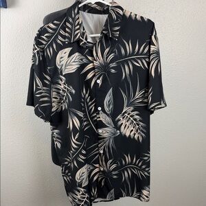Black Tropical Leaf Button-Up Shirt